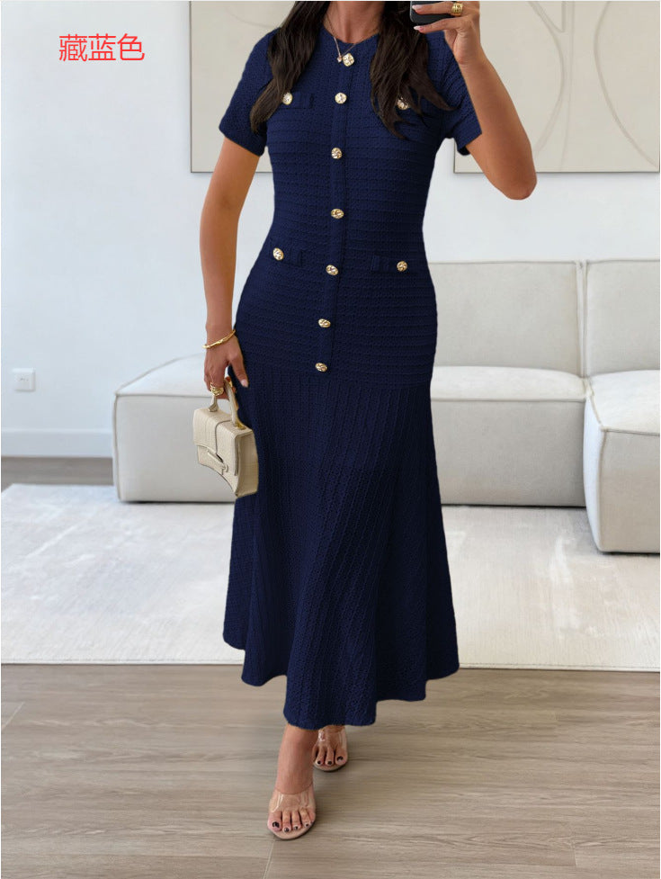 Damen Maxikleid mit eleganten Knopfdetails und strukturiertem Stoff Echo Archiv