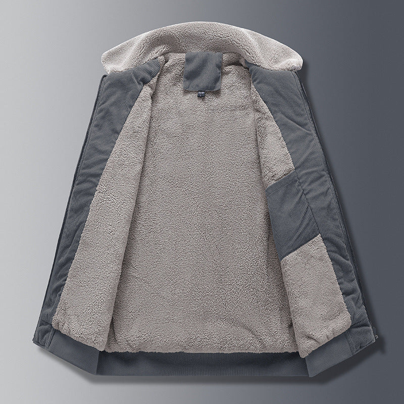 Männer Cordjacke im Arbeiterstil mit Sherpa-Futter, Reißverschluss und gerippten Bündchen – Taviero