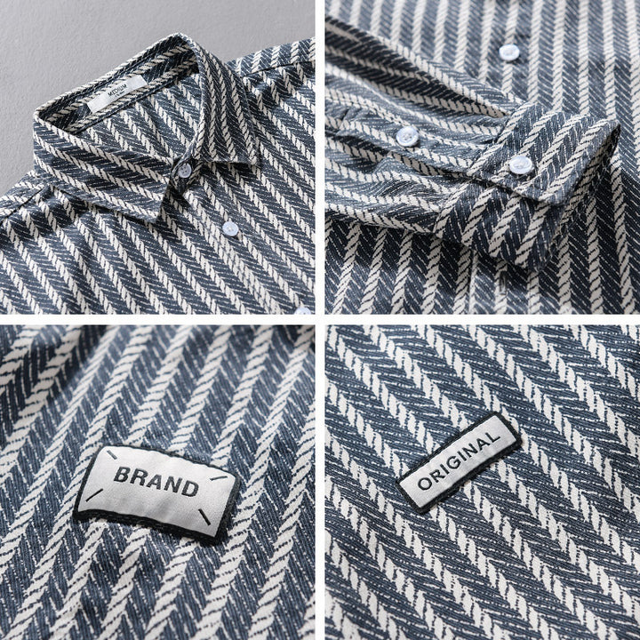 Herren Texturiertes Hemdjacken-Overshirt mit diagonaler Fischgrät-Struktur Echoarchiv