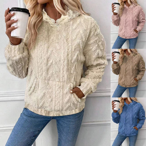 Damen nan kuscheliger Teddyfleece-Pullover mit Kängurutasche und leichtem Stehkragen Echo Archiv