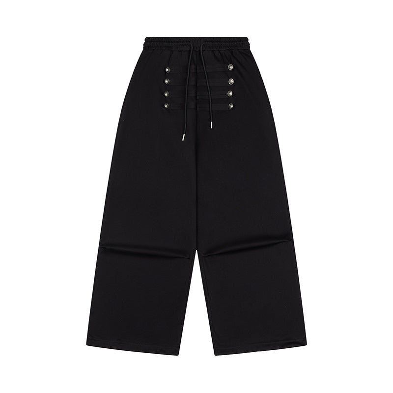 Damen Weite High-Waist Culotte-Hose mit Komfortbund, Kordelzug und Zierknopfleiste Echoarchiv