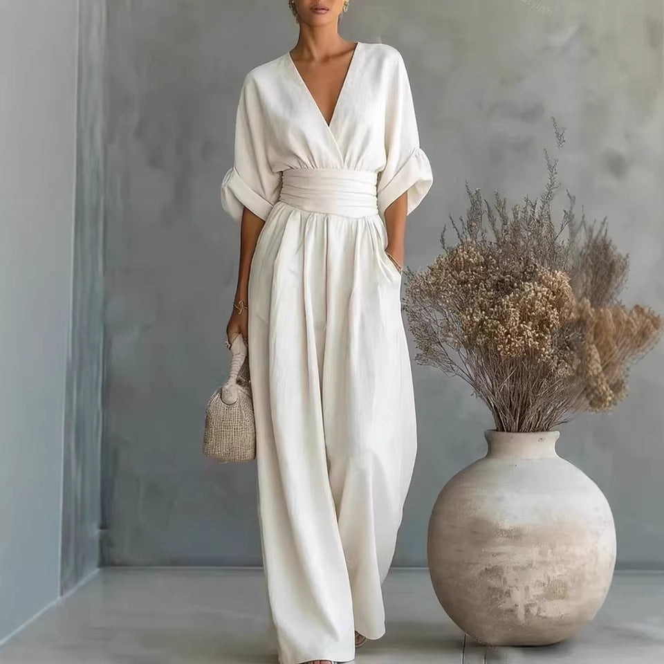 Damen Jumpsuit mit elegantem V-Ausschnitt und weitem Bein Echo Archiv