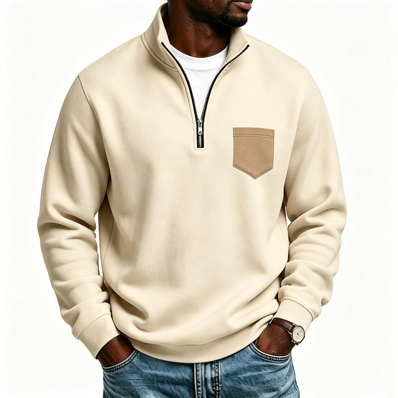Herren Troyer-Sweatshirt mit halbem Reißverschluss und kontrastierter Brusttasche Echoarchiv
