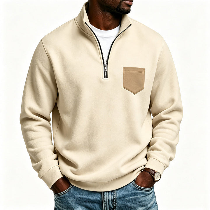 Herren Troyer-Sweatshirt mit halbem Reißverschluss und kontrastierter Brusttasche Echoarchiv