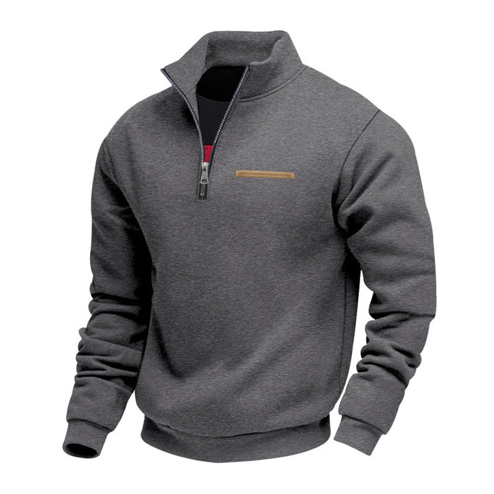 Herren nan Sweatshirt mit halbem Reißverschluss, Stehkragen und Brust-Welttasche Echo Archiv