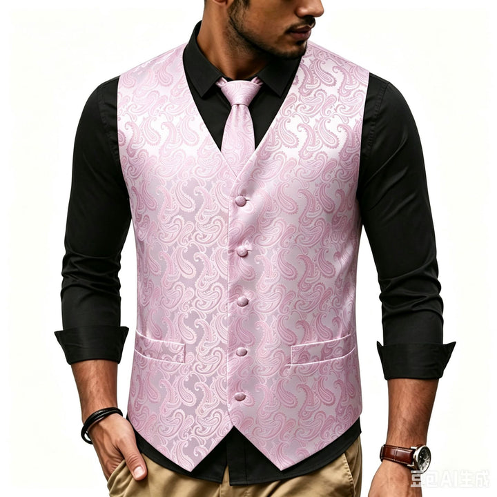 Herren Satin-Jacquard-Weste mit Paisley-Muster und passender Krawatte Echo Archiv