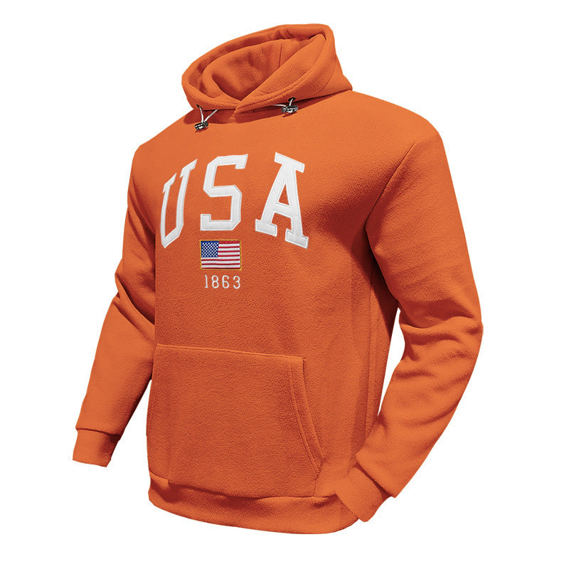 Herren Kapuzenpullover mit USA-Print und gemütlicher Kängurutasche Echoarchiv