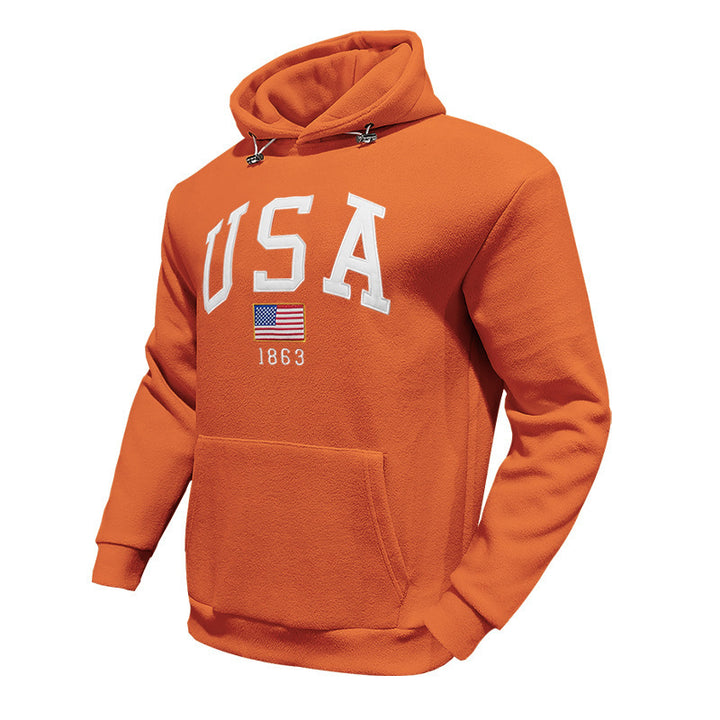 Herren Kapuzenpullover mit USA-Print und gemütlicher Kängurutasche Echoarchiv