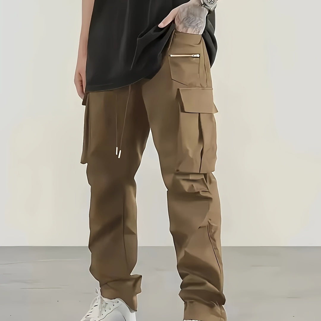 Herren utilitaristische Cargohose mit Reißverschluss‑Tasche, Klappen & Kordelbund Echo Archiv