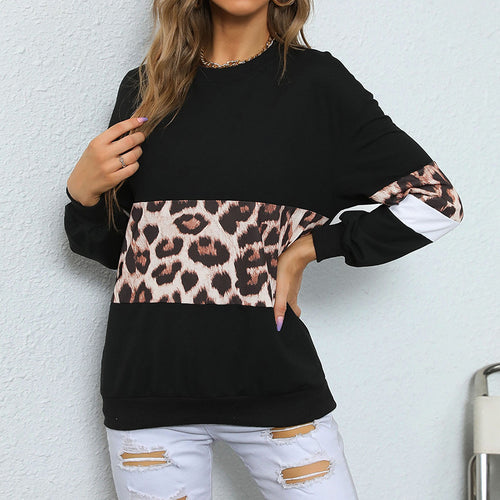 Damen Sweatshirt mit Leo‑Print und Colorblock‑Einsatz Echoarchiv