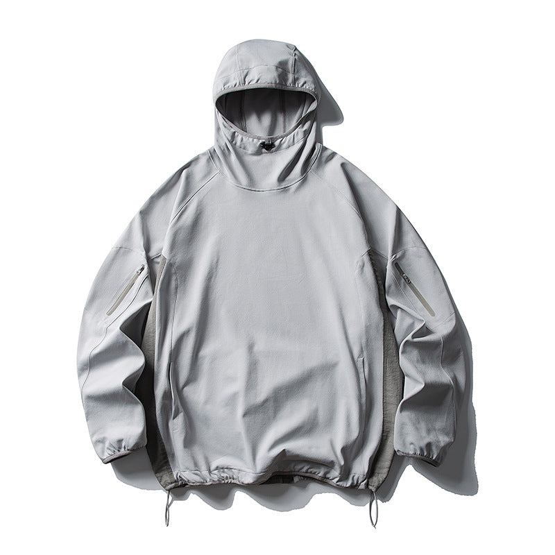 Unisex Leichter technischer Kapuzen-Anorak mit Raglanärmeln, Ärmeltaschen und Kordelzug Echoarchiv