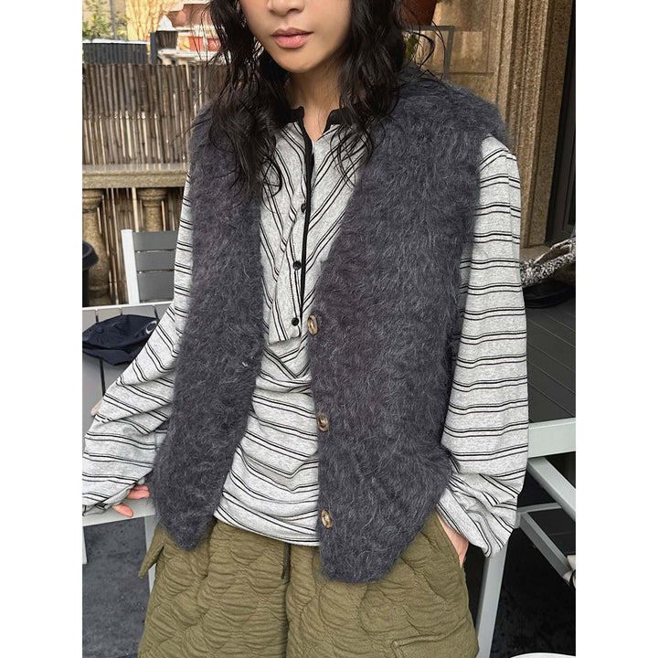Damen Flauschige Ärmellose Mohair‑Optik Weste mit Oversize‑Silhouette Echoarchiv