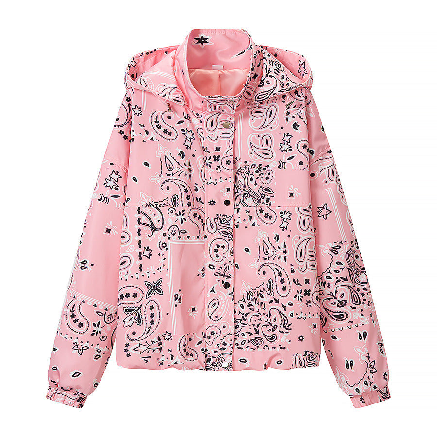Damen Kapuzen-Blouson mit Bandana-Print und elastischem Saum Echo Archiv