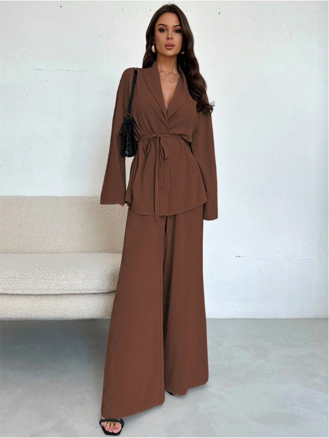 Damen Entspannter Wickelblazer und Weite-Hosen Set Echoarchiv