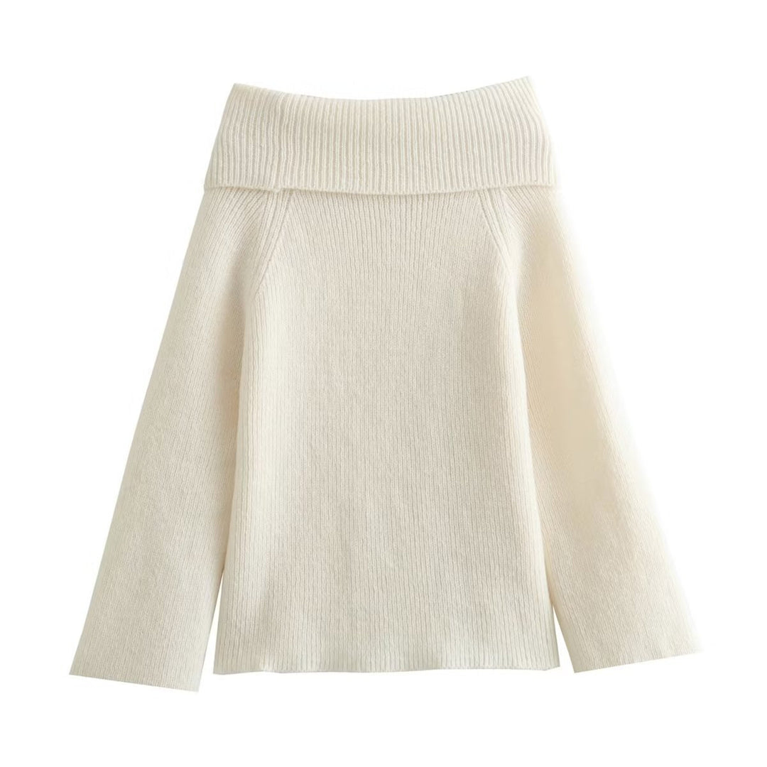 Damen Oversized Off-Shoulder Rippstrick-Pullover mit großem Wendkragen Echo Archiv