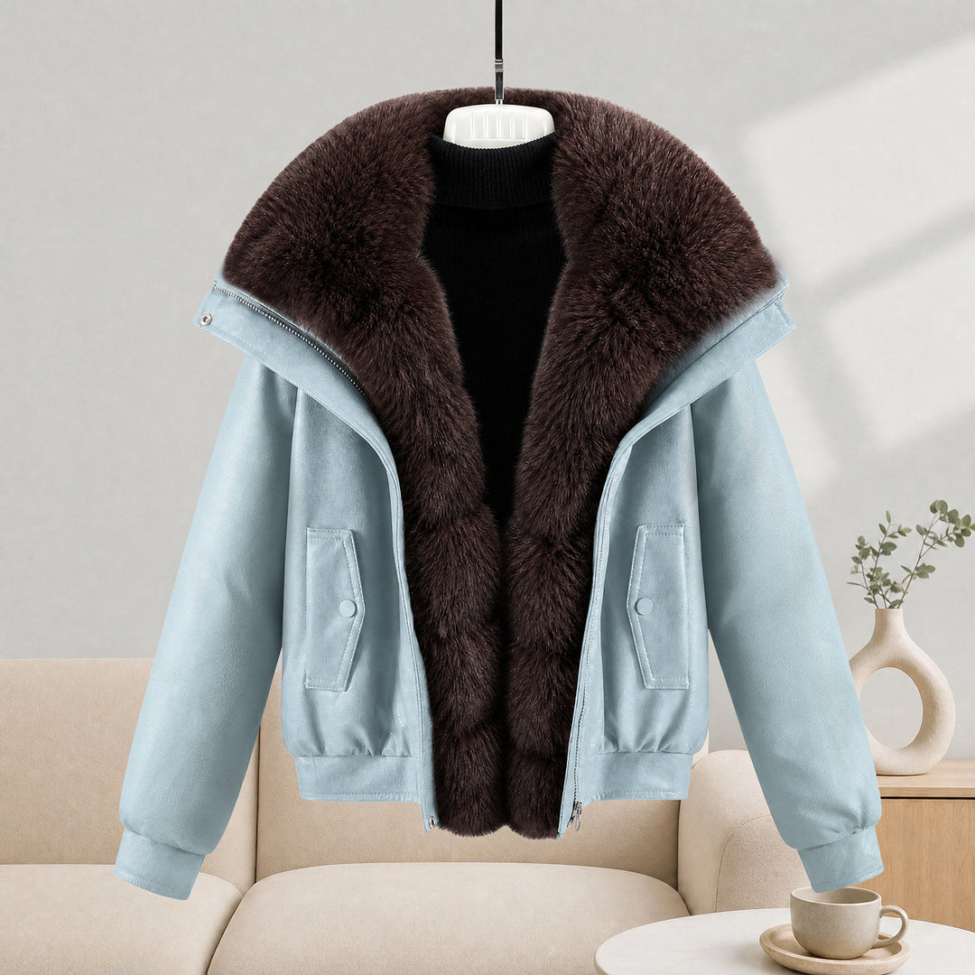 Damen nan kurze Lammfelloptik-Bomberjacke mit voluminösem Fellkragen und tailliertem Saum Echo Archiv