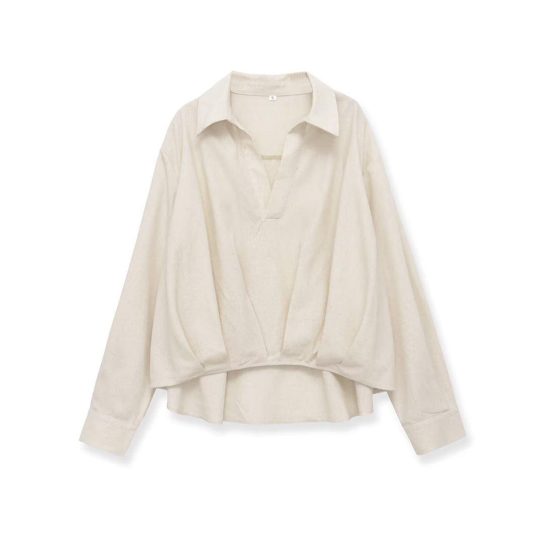 Damen Oversized-Bluse mit tiefem V-Ausschnitt und tailliertem Drapierungseinsatz Echo Archiv