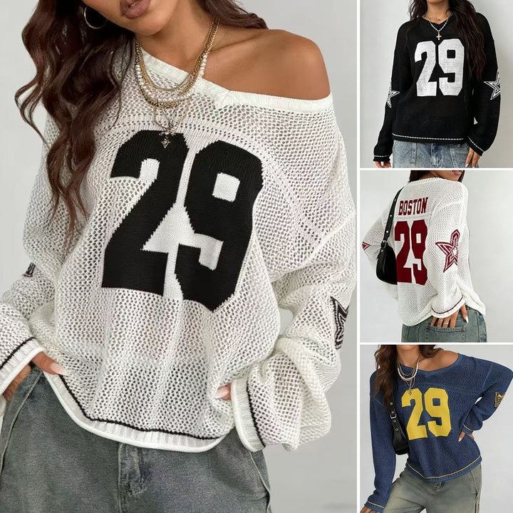 Damen lässiger Oversized Pullover mit grafischem Muster Echo Archiv