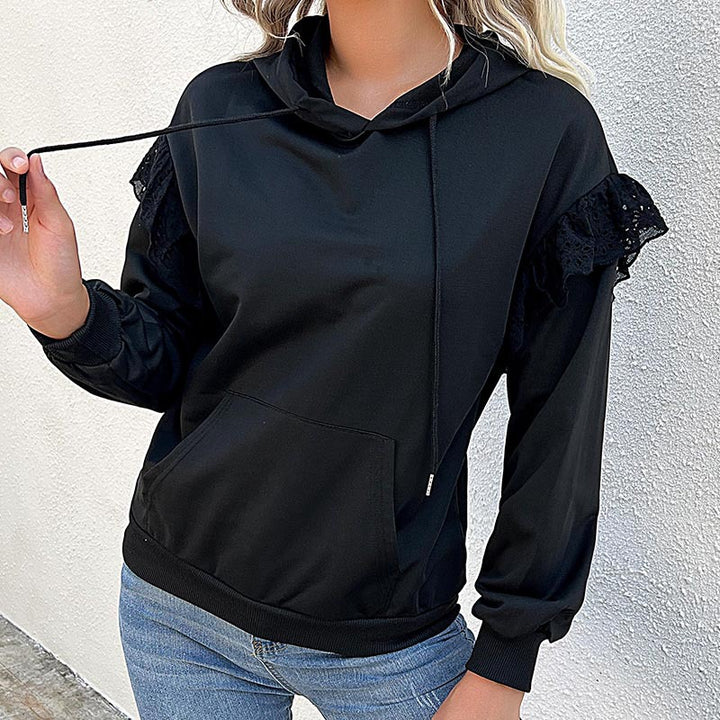 Damen Kapuzenpullover mit Spitzenvolant, Kängurutasche & Rippbündchen Echoarchiv