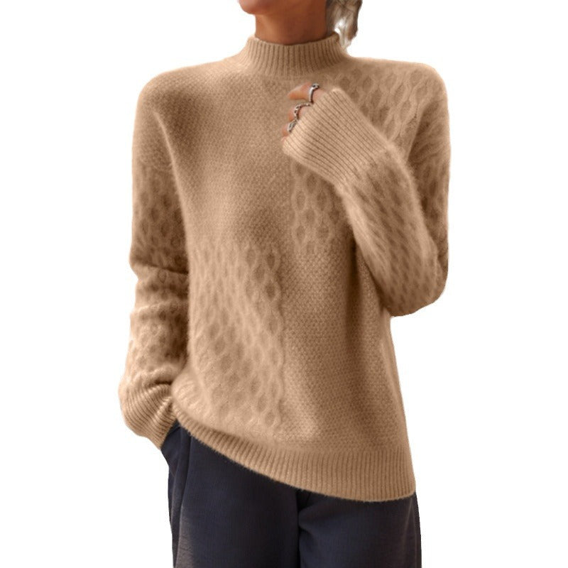 Damen nan lässiger Mohair-Mix Feinstrickpullover mit Strukturmix, Stehkragen und überschnittenen Schultern Echo Archiv