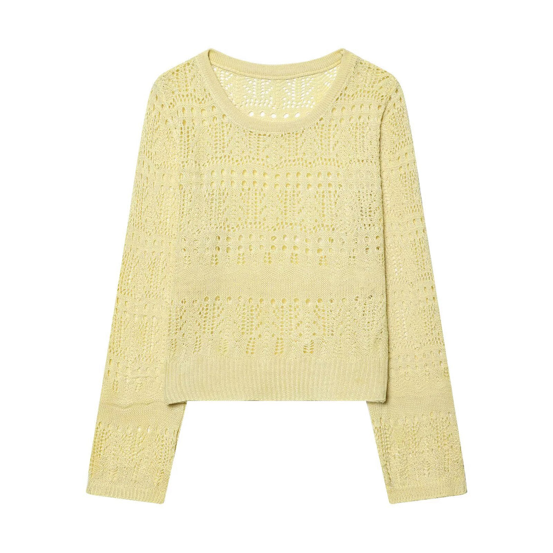 Damen Feinstrick-Openwork-Pullover mit Rundhalsausschnitt und filigranem Lochmuster Echo Archiv