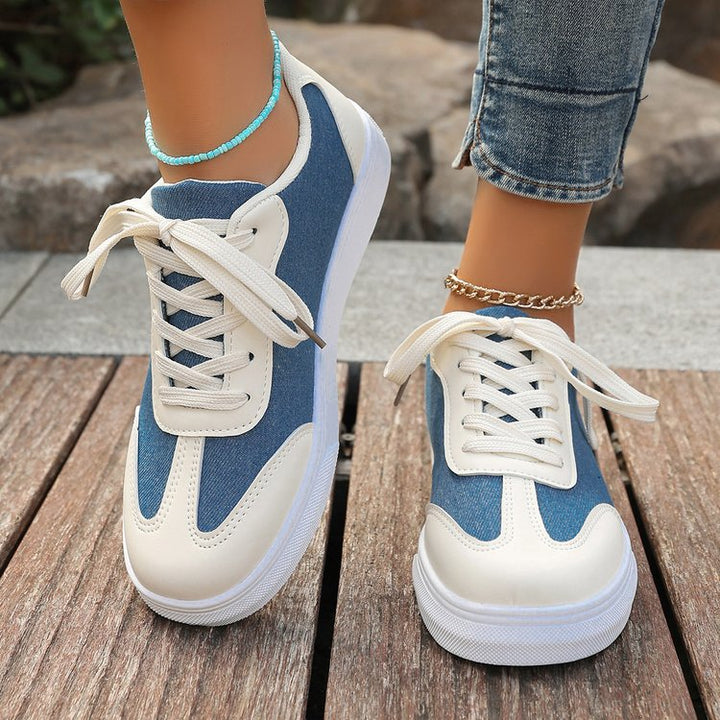 Damen Plateau‑Sneaker im Denim‑Look mit gepolstertem Komfortfußbett und Elastik‑Schnürung – Névara