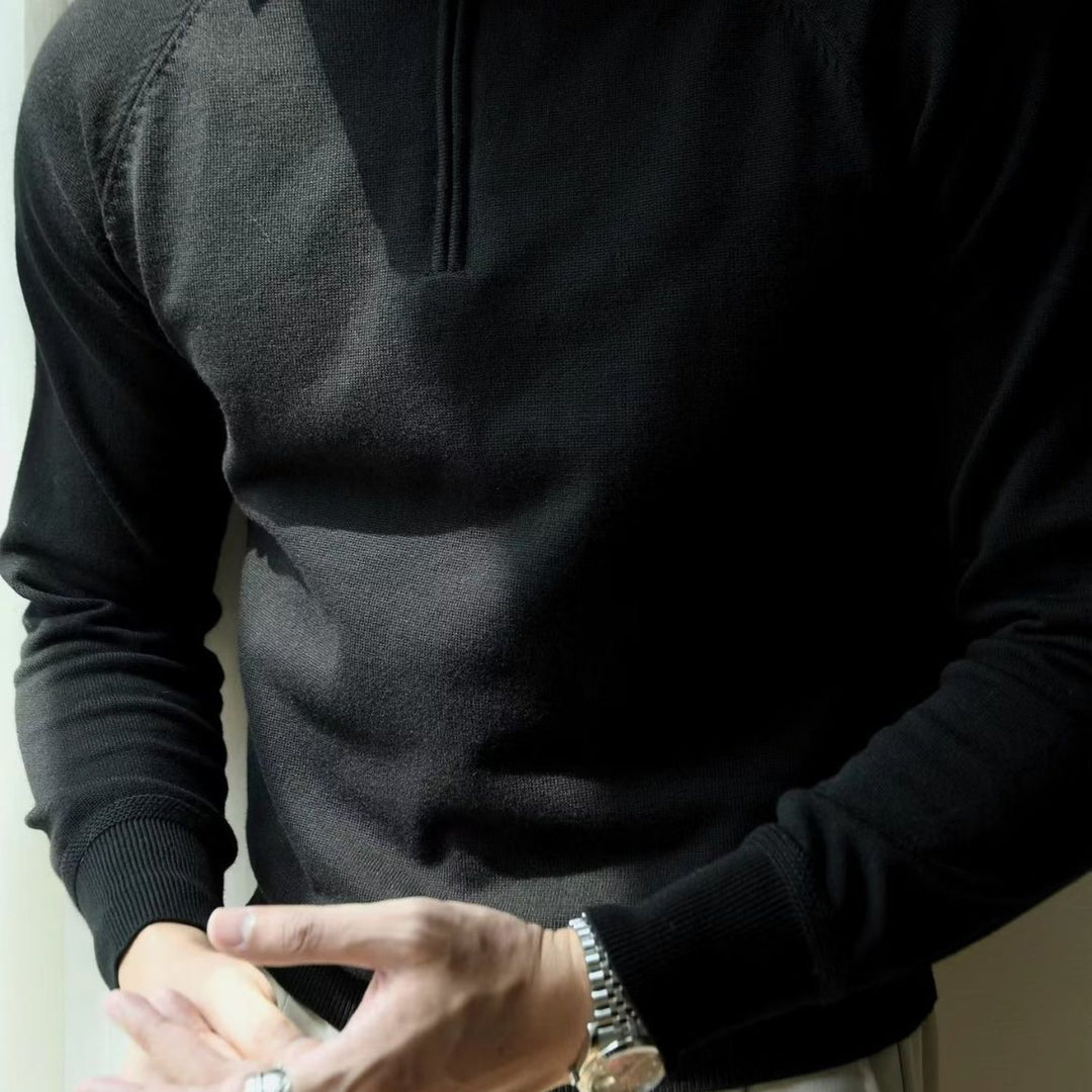 Herren Strickpullover mit kurzem Reißverschluss und sportlichem Stehkragen Echoarchiv