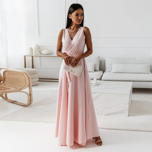Echoarchiv | Damen Einfarbig V-Ausschnitt Langes Kleid
