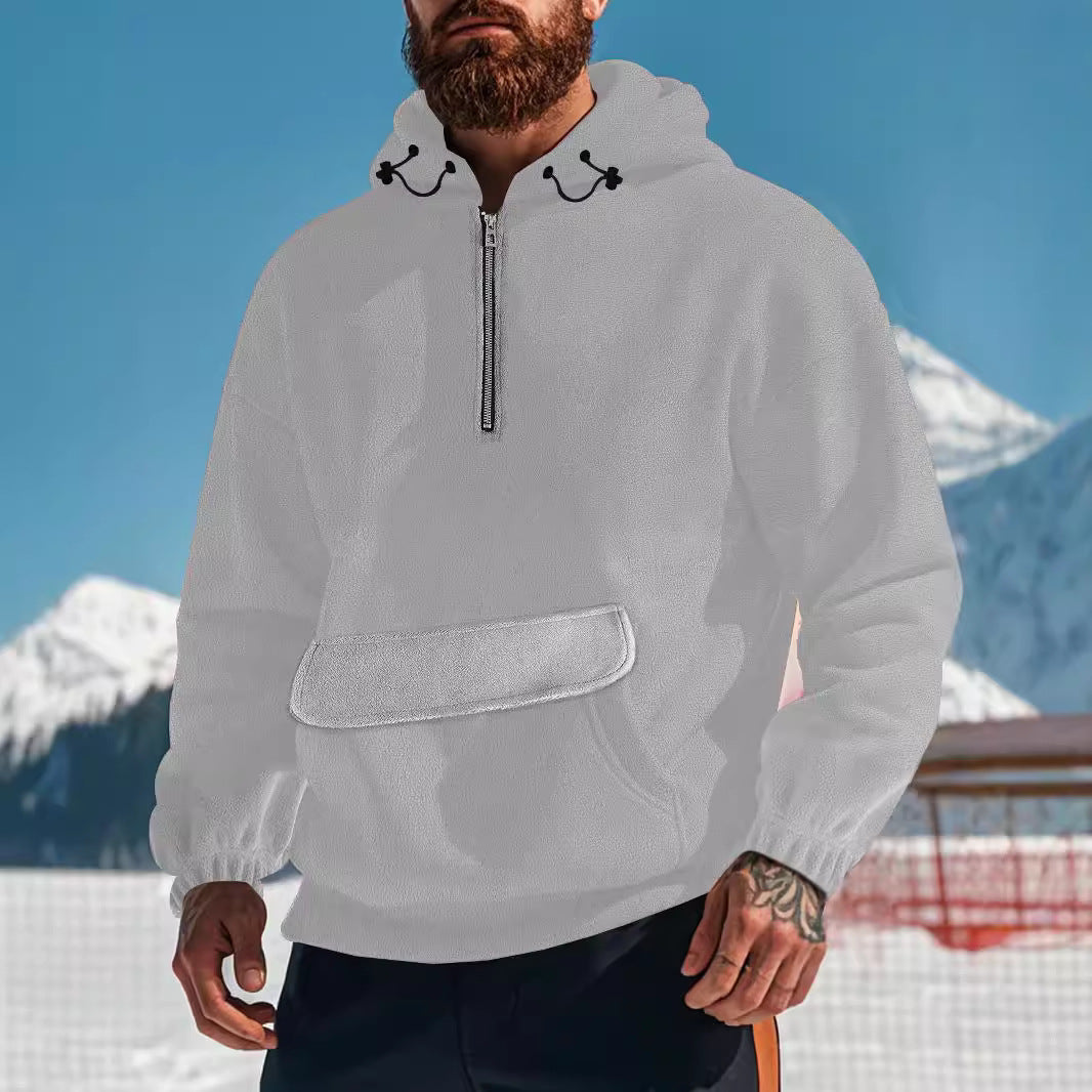 Herren Fleece-Hoodie mit hochschließendem Kragen und praktischer Kängurutasche Echoarchiv