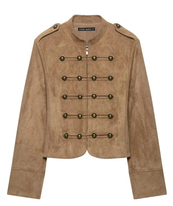 Damen Kurzjacke aus Velourslederoptik im Offiziersstil mit dekorativer Knopfleiste Echo Archiv