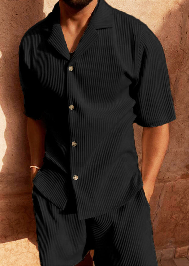 Herren kurzärmliges Hemd- und Shorts-Set mit strukturiertem Design Echoarchiv