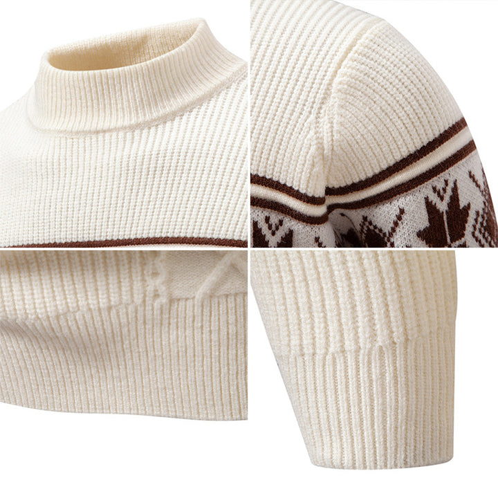 Herren nan Winter-Strukturpullover mit kurzem Stehkragen und Norwegermuster Echo Archiv
