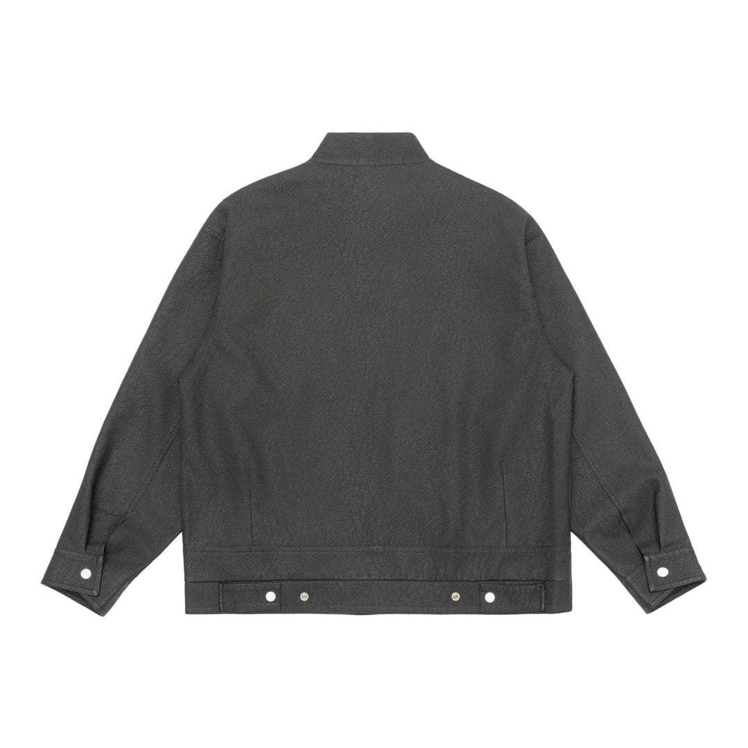 Unisex Boxy-Kunstleder-Blousonjacke mit Stehkragen und aufgesetzten Pattentaschen Echoarchiv
