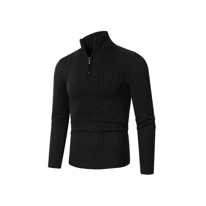 Herren Strickpullover mit modernem Zopfmuster und hohem Stehkragen Echoarchiv