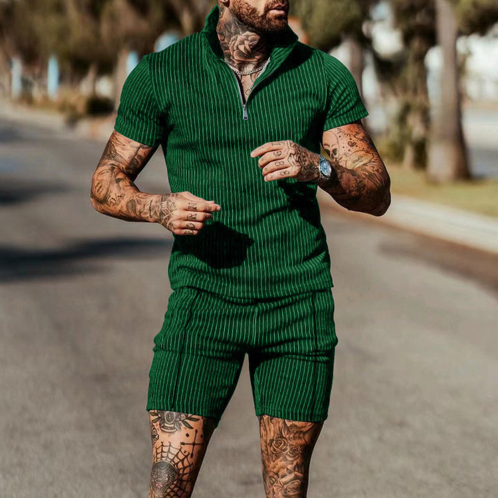 Herren Kurzarm-Jumpsuit mit modernem Reißverschluss und gestreiftem Design Echoarchiv