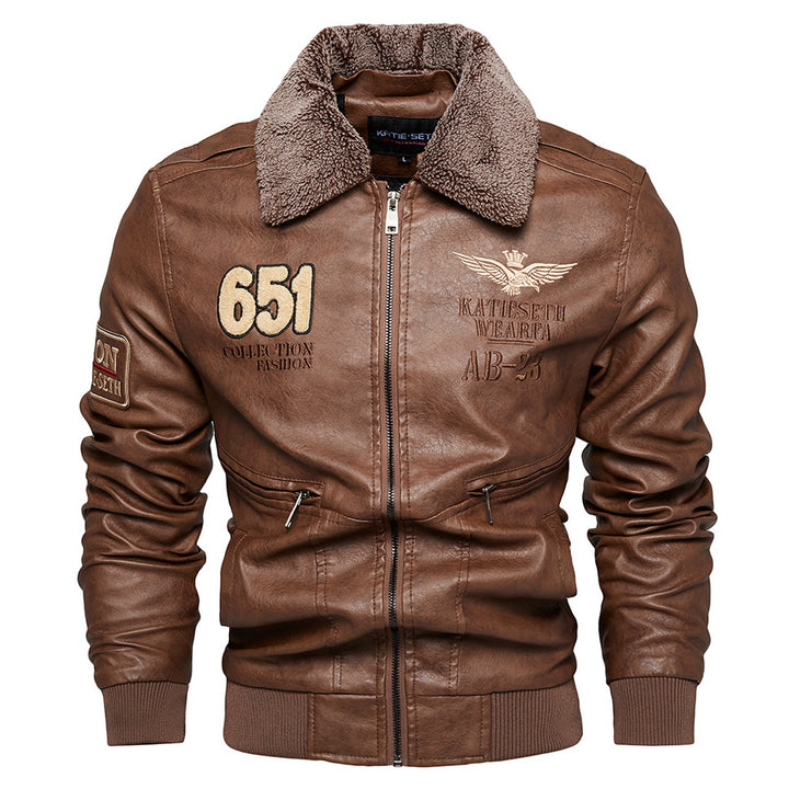 Herren Robuste Lederjacke mit abnehmbarem Teddykragen Echo Archiv