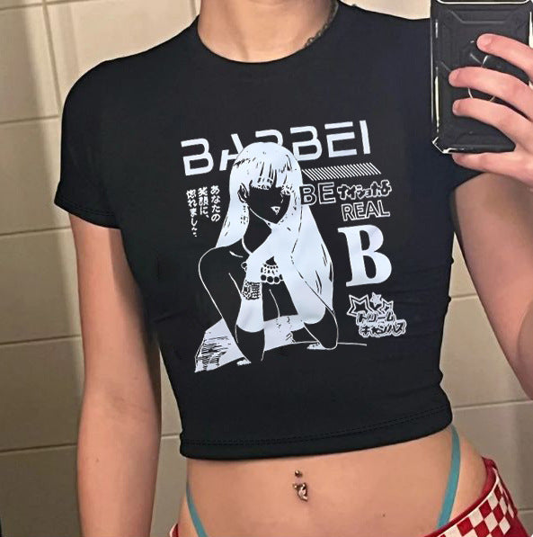 Damen Crop-T-Shirt mit kreativem Skelettdesign und inspirierendem Schriftzug Echo Archiv