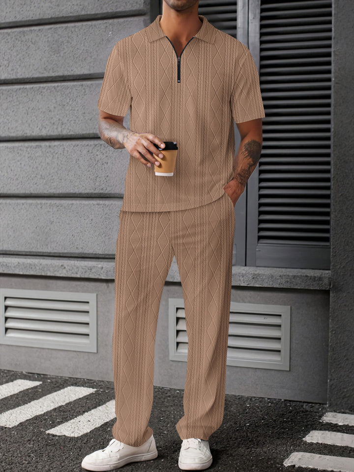 Herren elegantes Freizeit-Set mit Reißverschluss und strukturiertem Design Echoarchiv