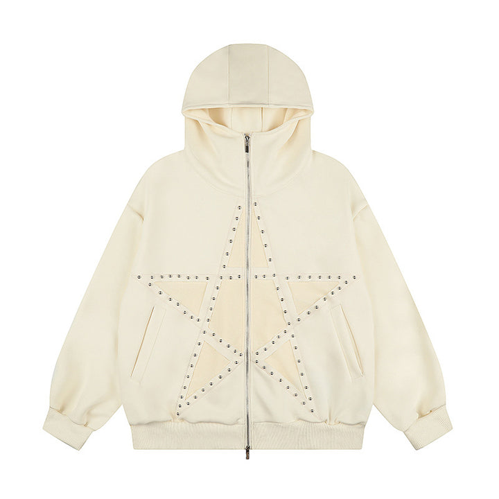Damen Oversize Kapuzen-Zipjacke mit Nieten-Sternmotiv und hohem Kragen Echoarchiv