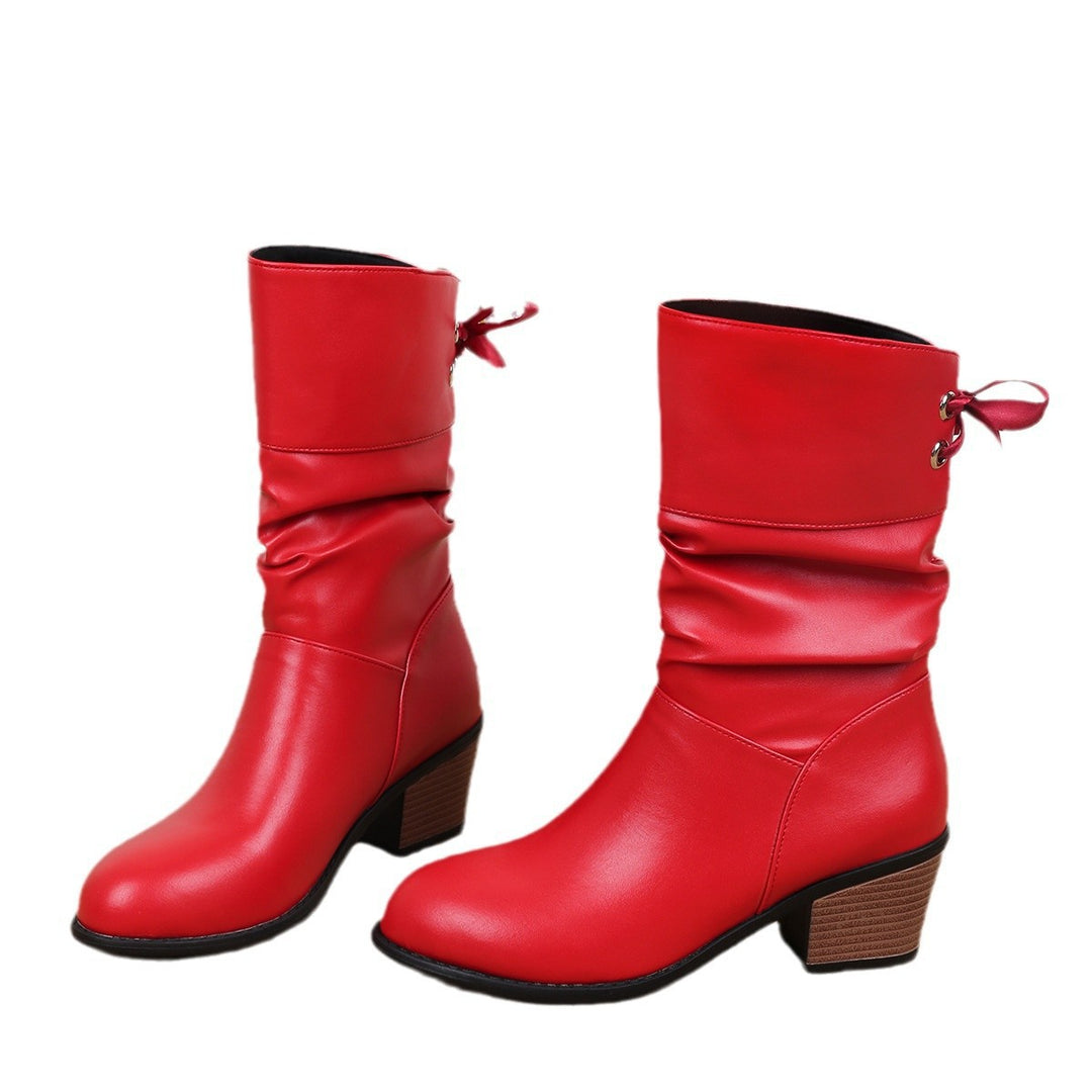 Damen Mid‑Calf Slouch‑Stiefel mit dekorativer Satinschleife Echo Archiv