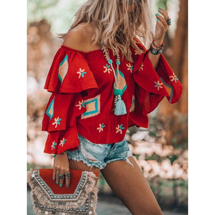 Damen Off-Shoulder Oberteil mit voluminösen Rüschen Echo Archiv