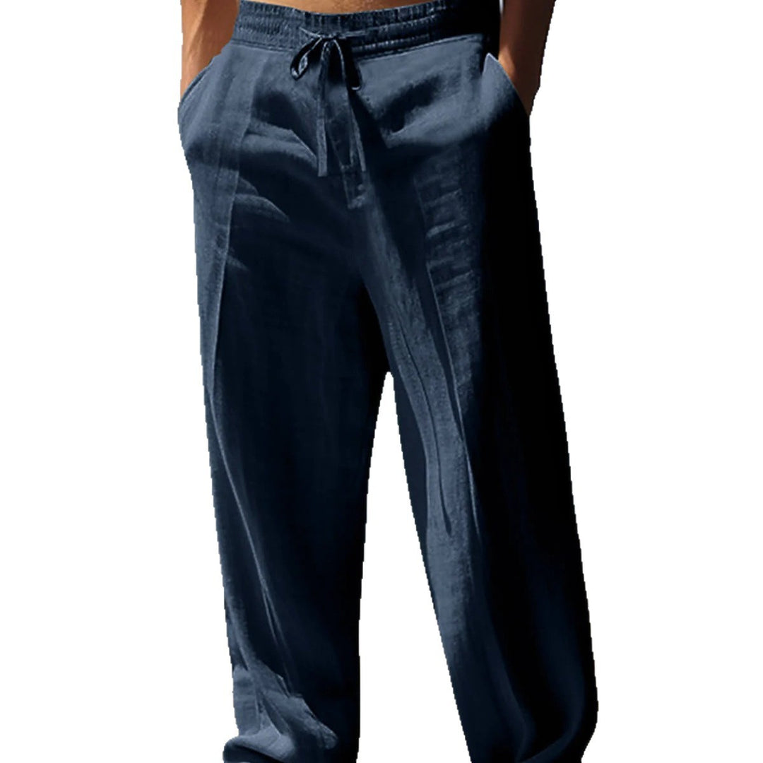 Herren lässige Leinenhose mit elastischem Bund und seitlichen Taschen Echoarchiv
