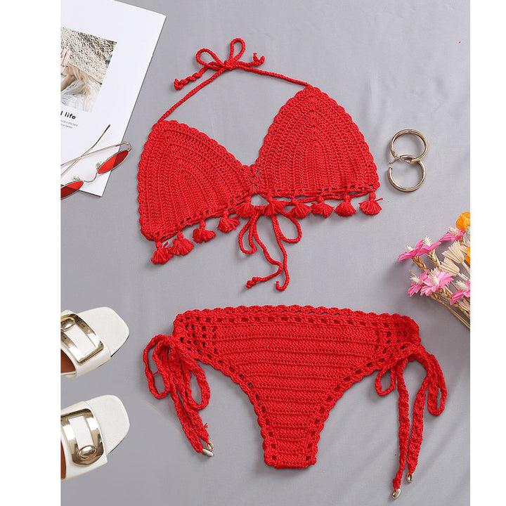 Damen Häkel-Bikini-Set mit fransigen Akzenten und verstellbaren Trägern Echo Archiv