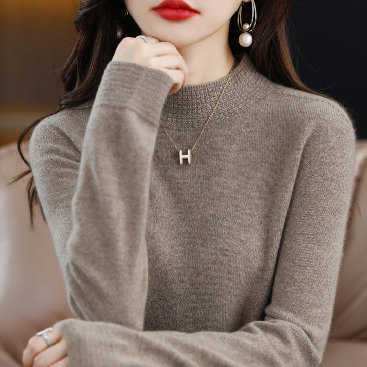 Damen Leichter Feinstrick-Mockneckpullover mit strukturierter Kragenblende Echoarchiv