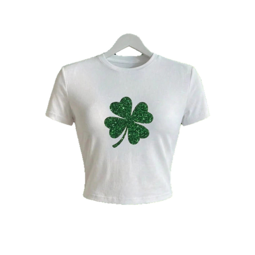 Damen Crop-Top mit Glitzerndem Kleeblatt-Motiv Echo Archiv