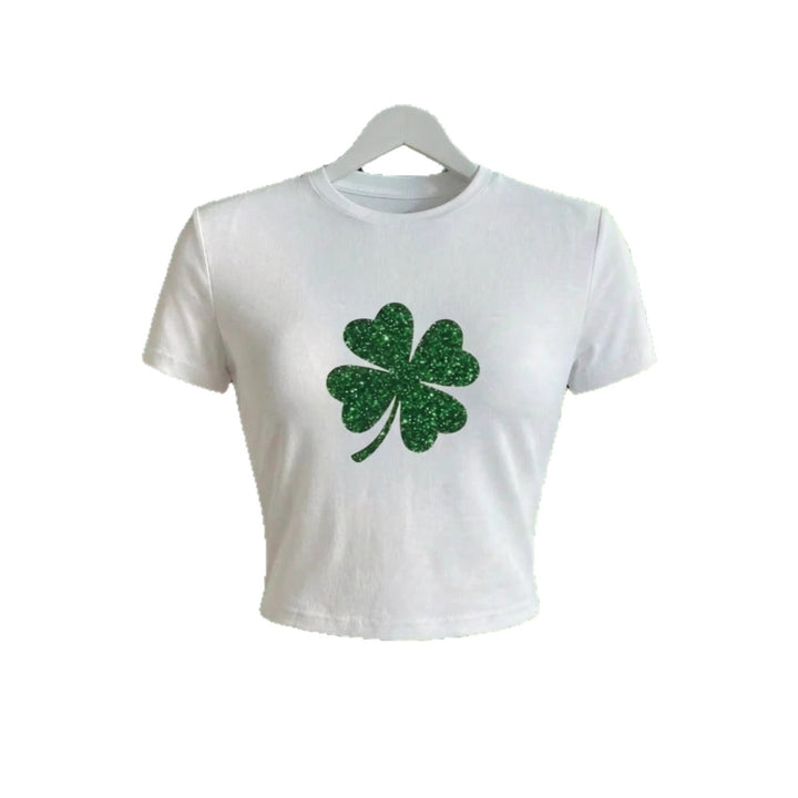Damen Crop-Top mit Glitzerndem Kleeblatt-Motiv Echo Archiv