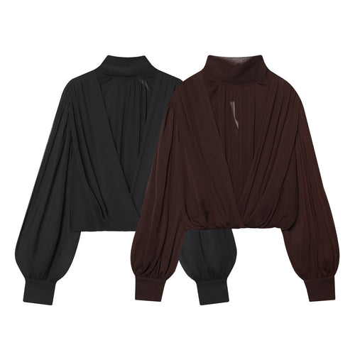 Damen nan drapiertes Cropped-Top mit Rollkragen und Ballonärmeln Echo Archiv