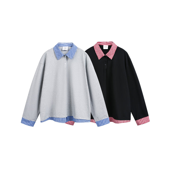 Unisex Weit geschnittener Sweatpullover mit Karokragen und Saumeinsatz Echoarchiv