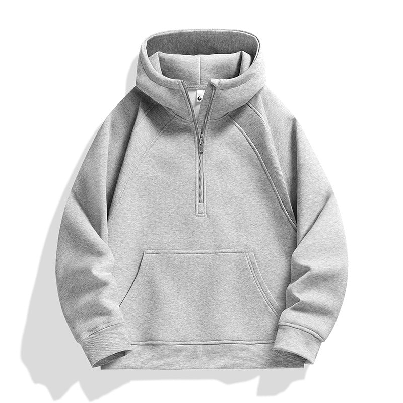 Unisex Halbzip-Kapuzenpullover mit hohem Kragen, Kängurutasche & gerippten Bündchen Echoarchiv