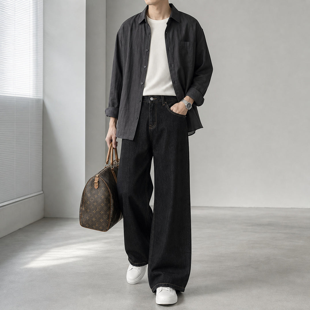 Damen High-Waist Culotte-Jeans aus Denim mit weitem Bein Echo Archiv